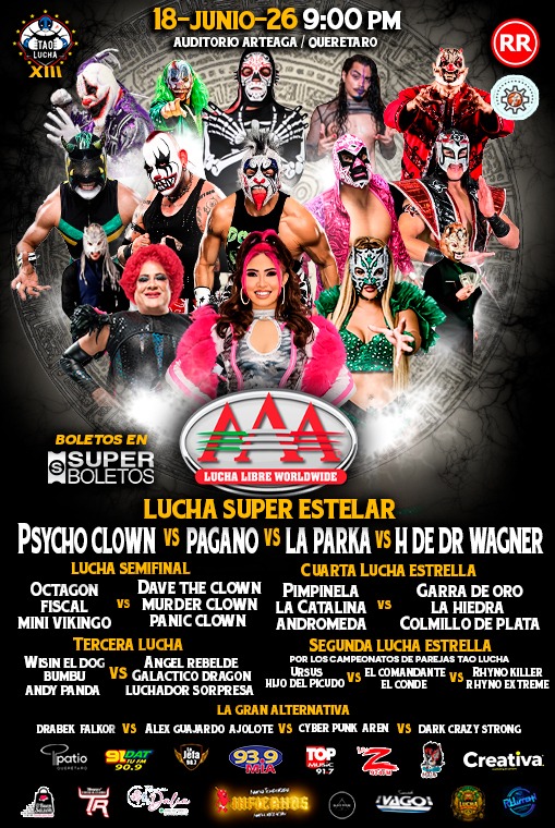 Lucha Libre AAA  WORLDWIDE Jueves 18 de Junio 9:00 pm 2026, Auditorio Arteaga Querétaro